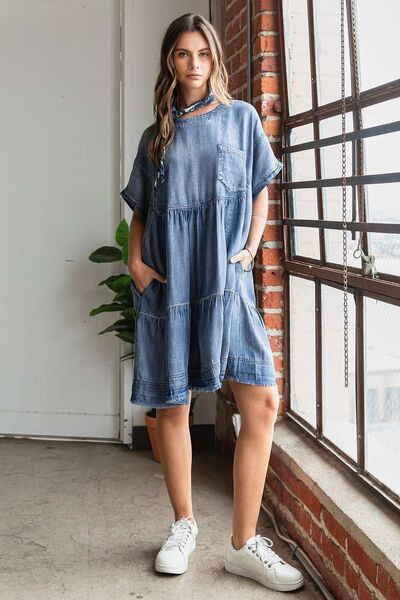 Robe courte ample en jean chambray délavé Mittoshop
