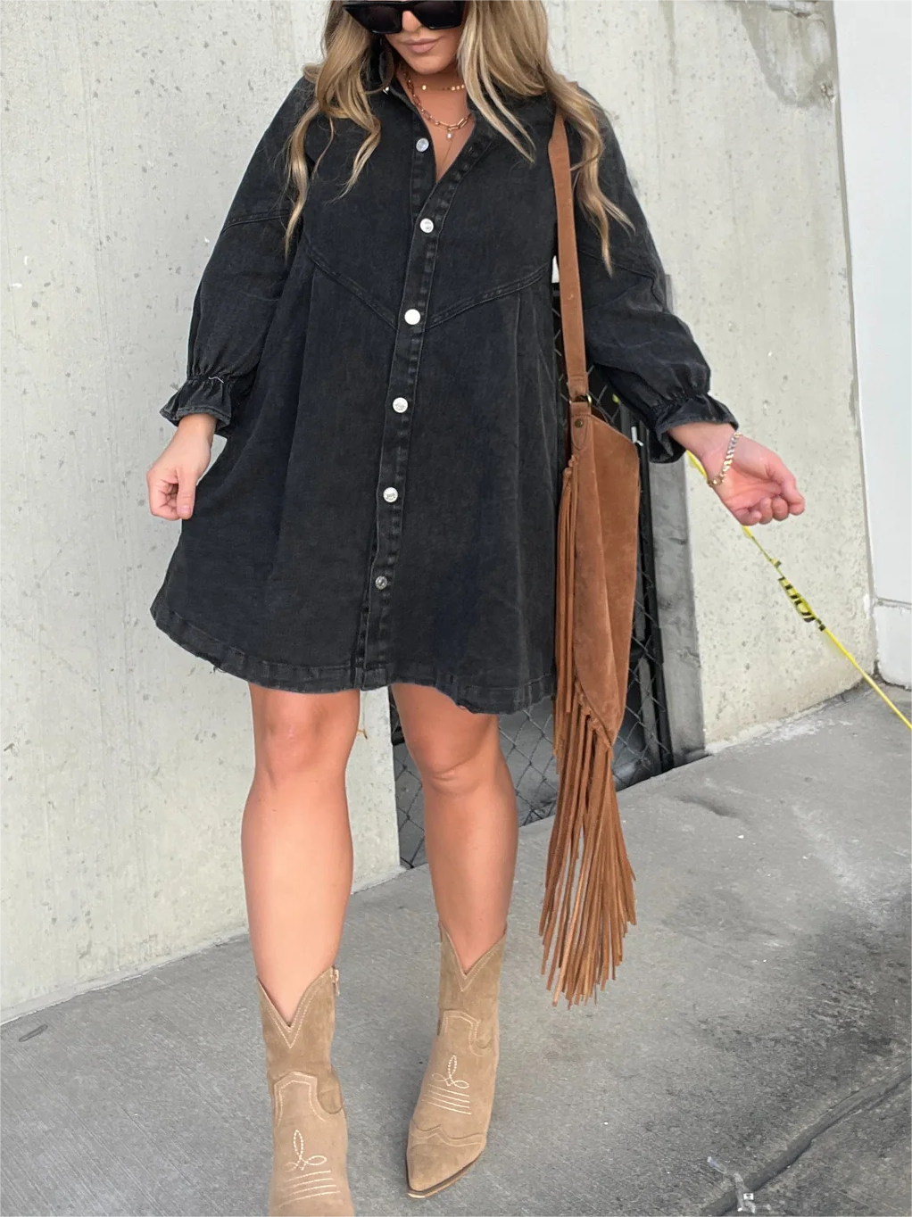 Nouvelle Robe en Jean Délavé à Manches Bouffantes (Achetez-en 2, Livraison Gratuite)