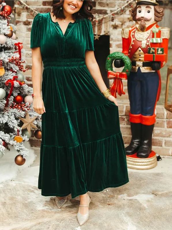 Neues gestuftes Maxikleid aus Samt für Damen (2 kaufen, kostenloser Versand)