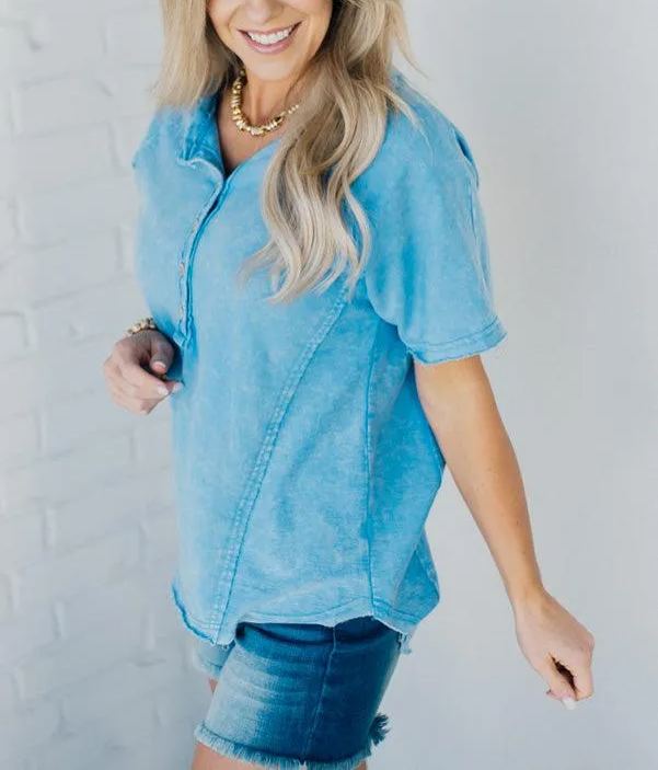 T-shirt boutonné délavé femme (Achetez-en 2, livraison gratuite)