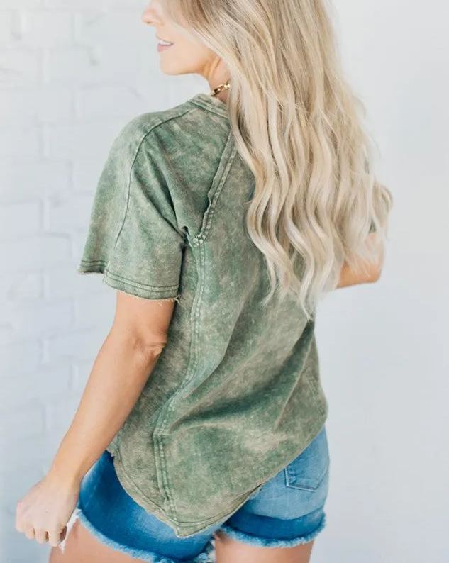 T-shirt boutonné délavé femme (Achetez-en 2, livraison gratuite)