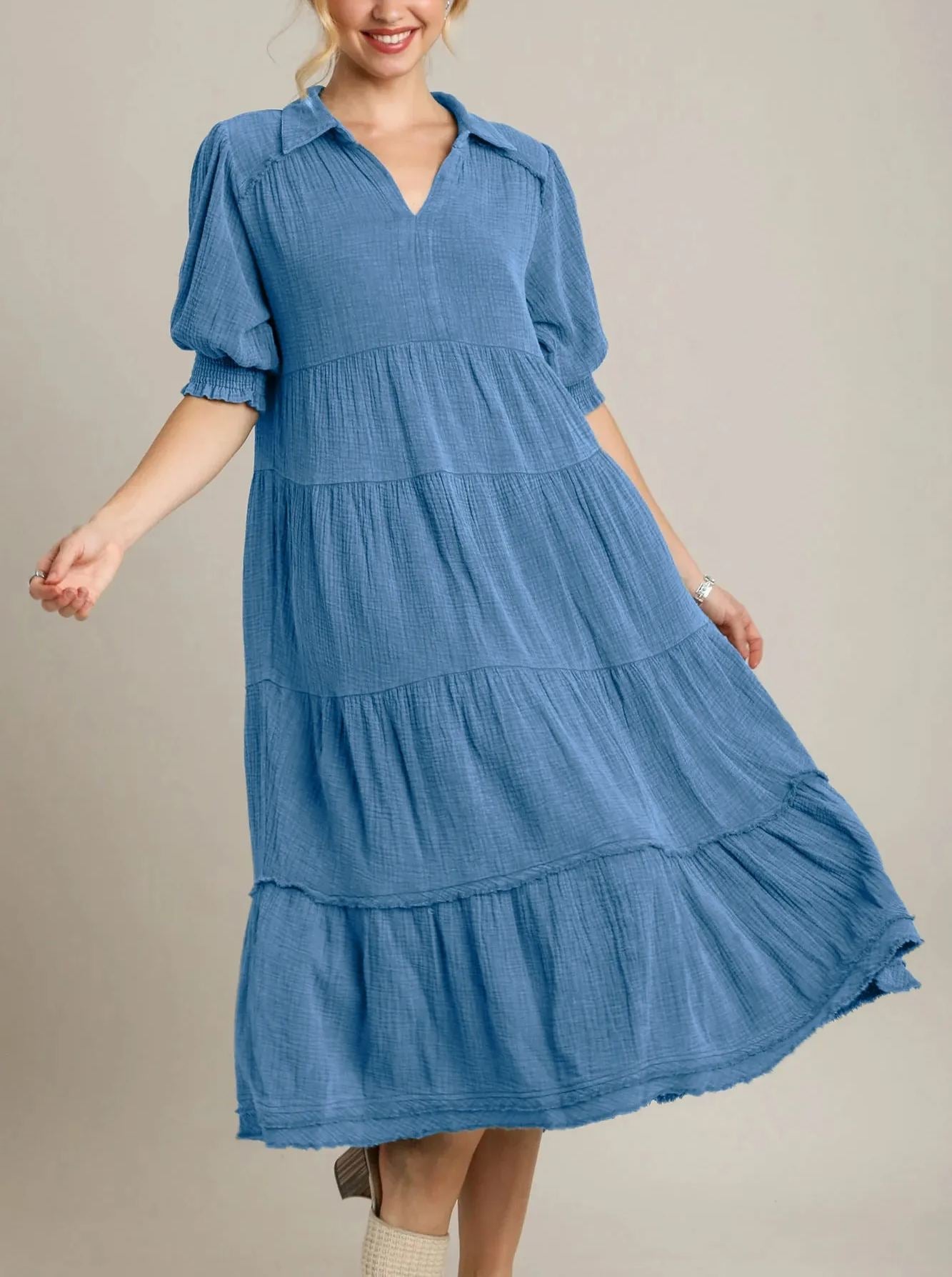 Robe longue à volants et col en V pour femme (2 achetées, livraison gratuite)