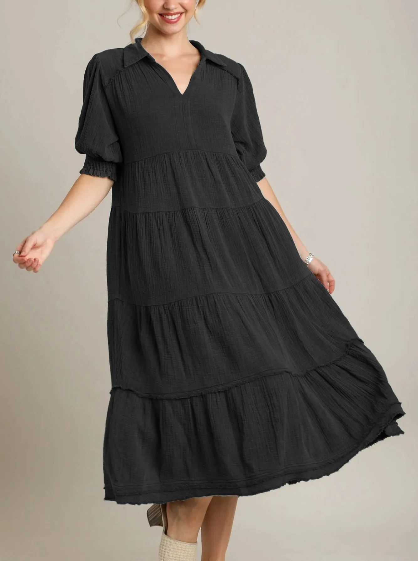 Robe longue à volants et col en V pour femme (2 achetées, livraison gratuite)