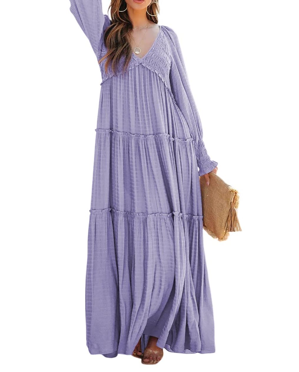 Robes longues amples bohèmes à col en V et manches longues pour femmes (achetez-en 2, livraison gratuite)