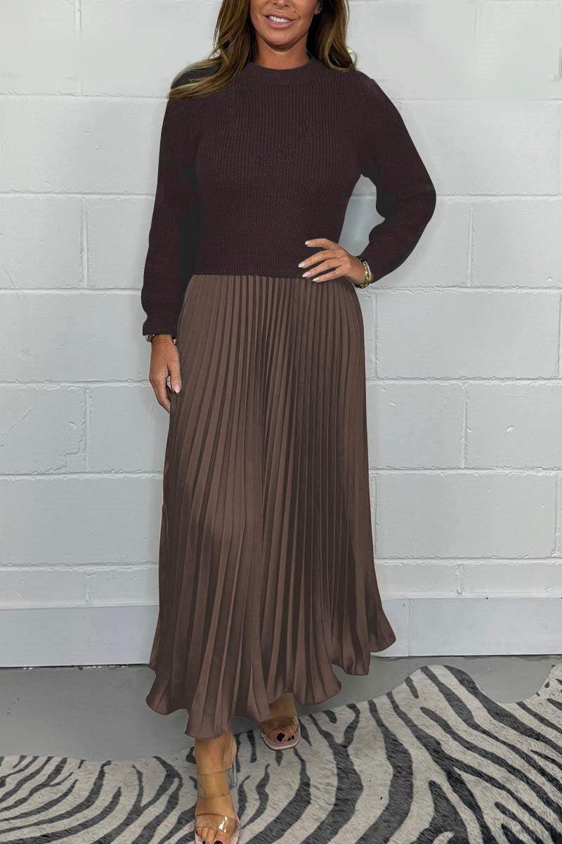 Robe plissée élégante à col rond pour femme