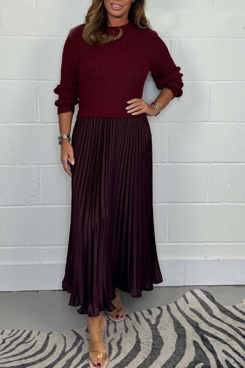 Robe plissée élégante à col rond pour femme
