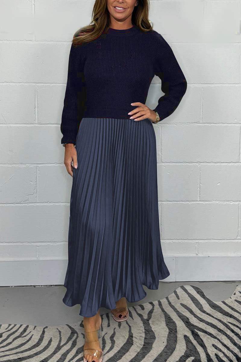 Robe plissée élégante à col rond pour femme
