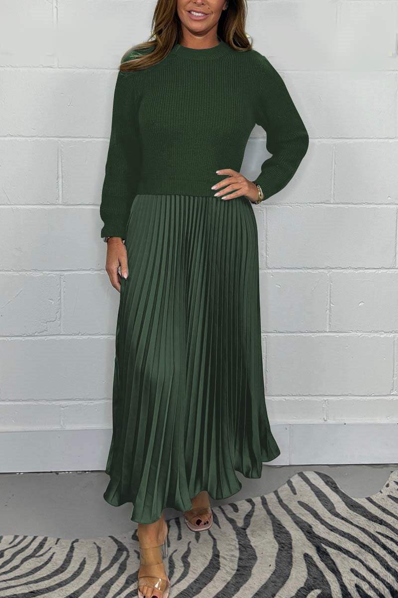 Robe plissée élégante à col rond pour femme