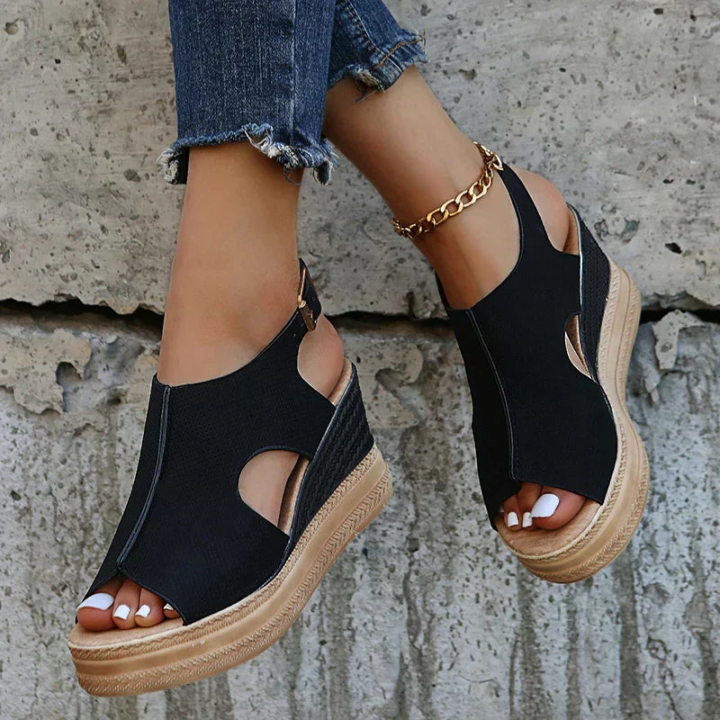 Sandales compensées à boucles pour femmes