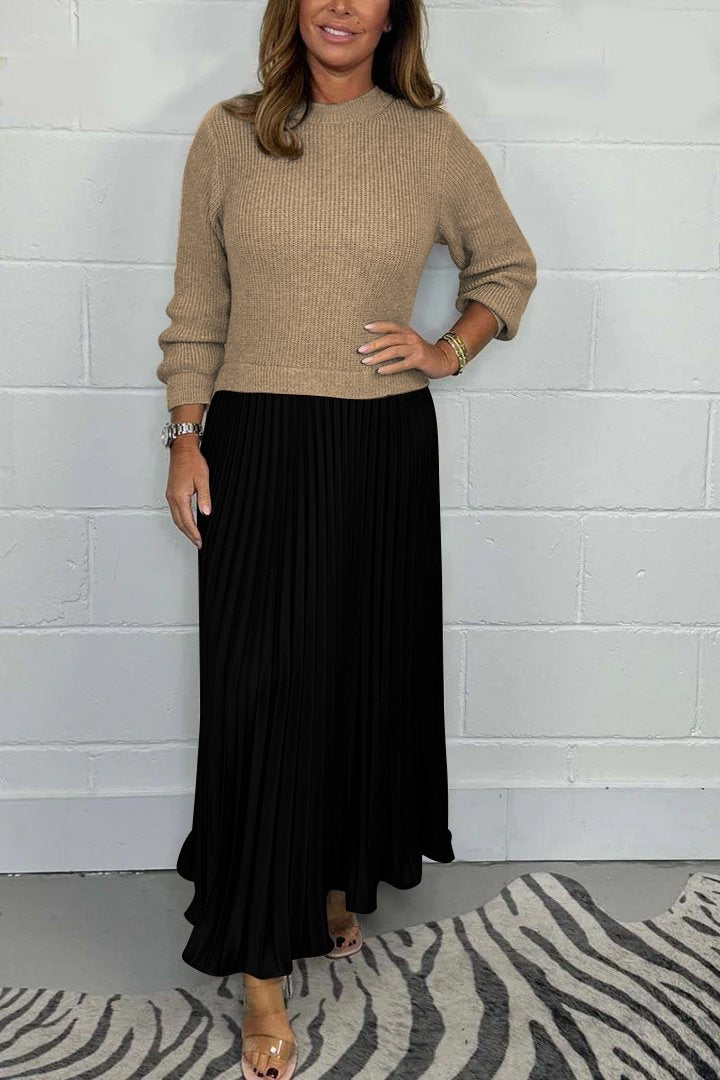 Robe plissée élégante à col rond pour femme